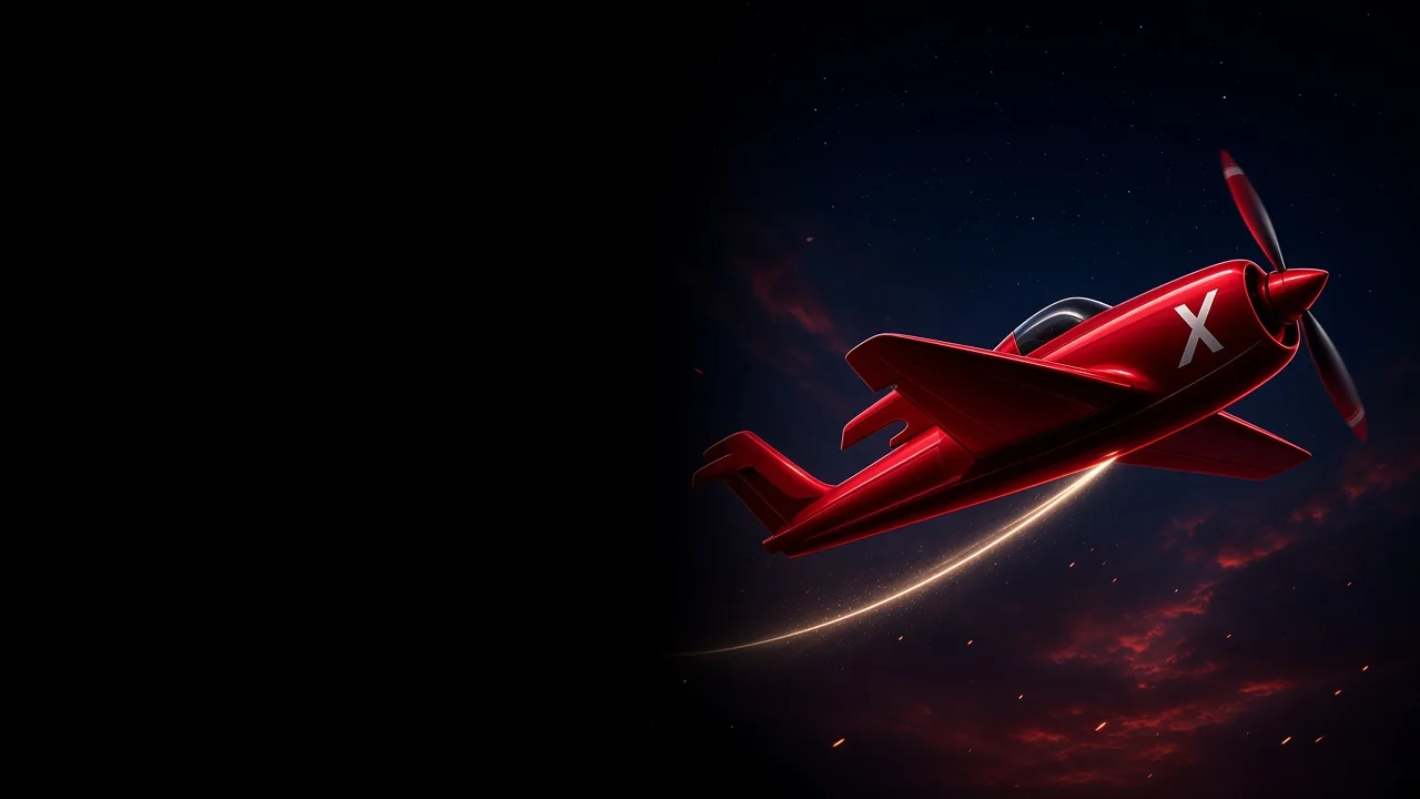 Aviator sur 1win : avion rouge qui monte dans un ciel de nuit